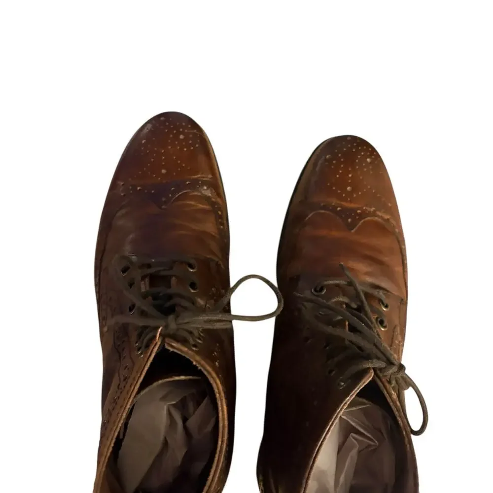 Aston Grey Men's Brown Leather Wingtip Brogue Lace-Up Ankle Boots sz 10 - Picture 3 of 10